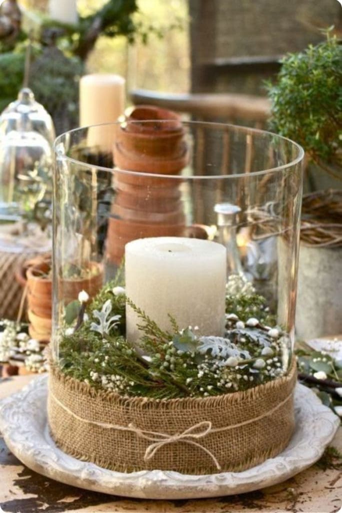 charming farmhouse Christmas candle centerpiece