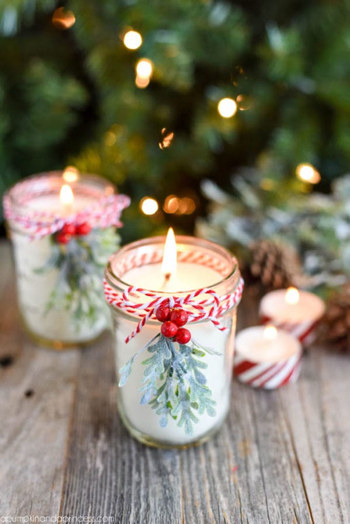  make your own festive mason jar candles for Christmas table decor