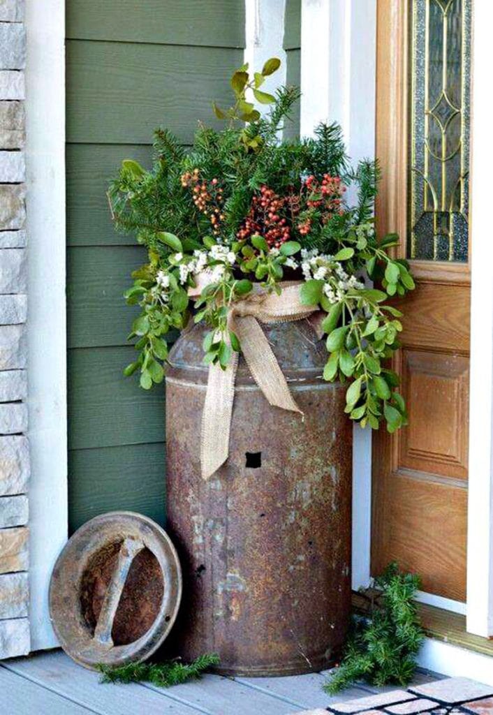 vintage milk tin as porch pot