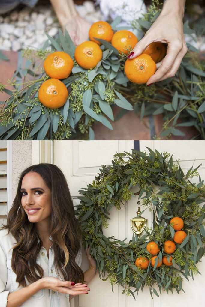 DIY fresh orange and eucalyptus wreath for Thanksgiving and Christmas