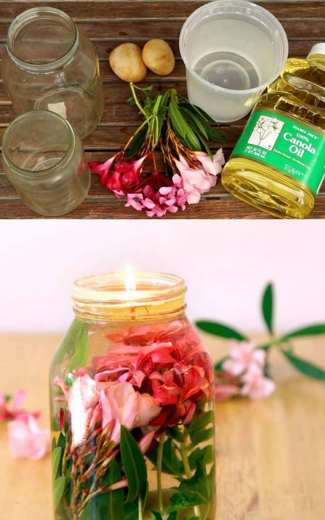   DIY mason jar oil candle Christmas table decor