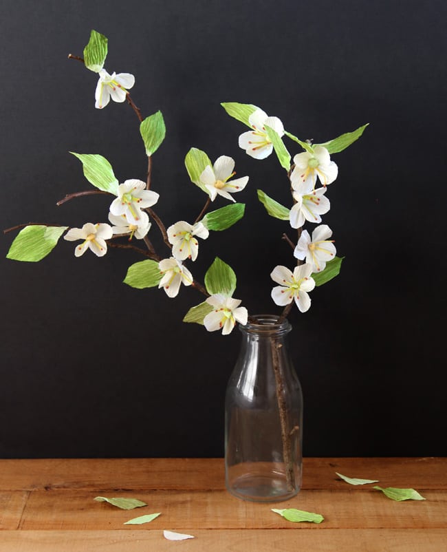 These simple DIY paper cherry blossom branches will look so lovely in any style of home from country to vintage to modern! Free template included!