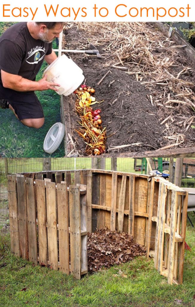how to compost : direct dig in method and pallet compost bin 