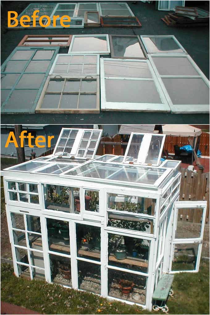 make a greenhouse shed from old windows 