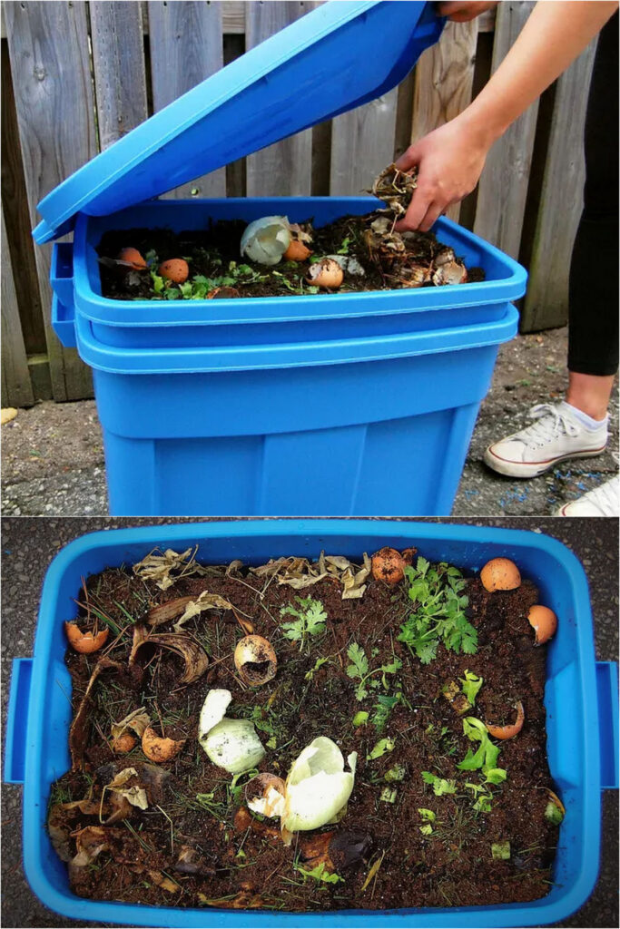 Make compost bins from plastic storage containers
