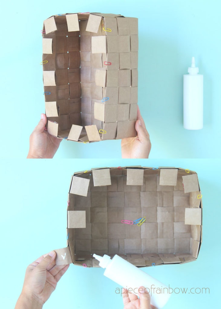 Fold over the rest of the vertical strips and use glue to the inside secure them. 