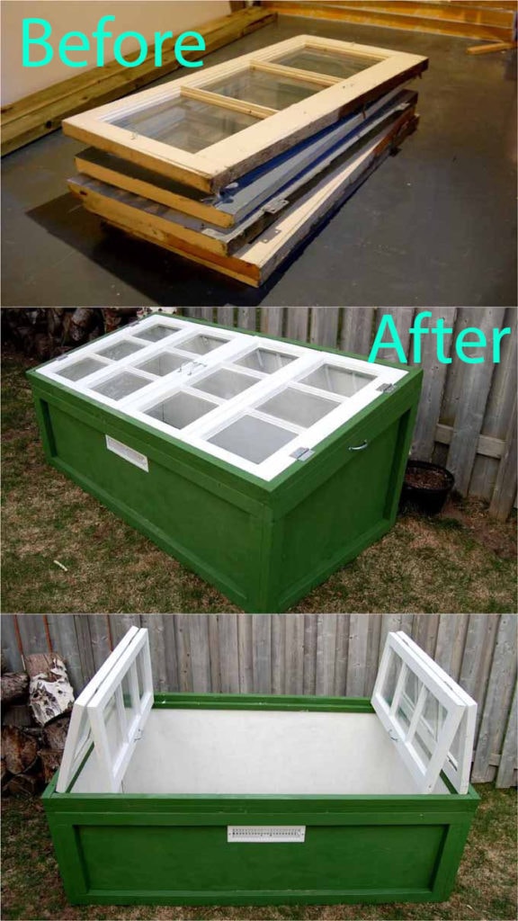 use old windows to build cold frame greenhouse 